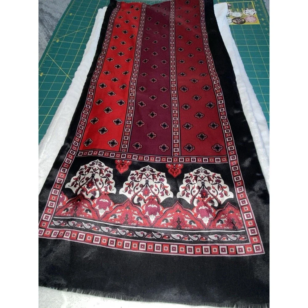 Vintage Red and Black Patterned Silk Scarf